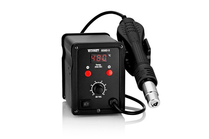 Паяльный фен для пластика Technet 858D-II + 7 насадок, очки и перчатки wep150000176 фото